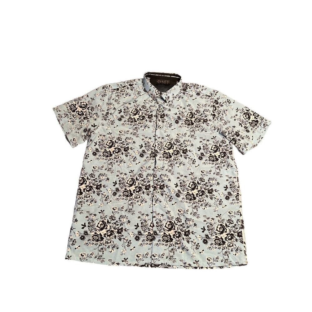 Men's G-Net Short Sleeve Button Down Blue Floral Shirt Size Large (L)